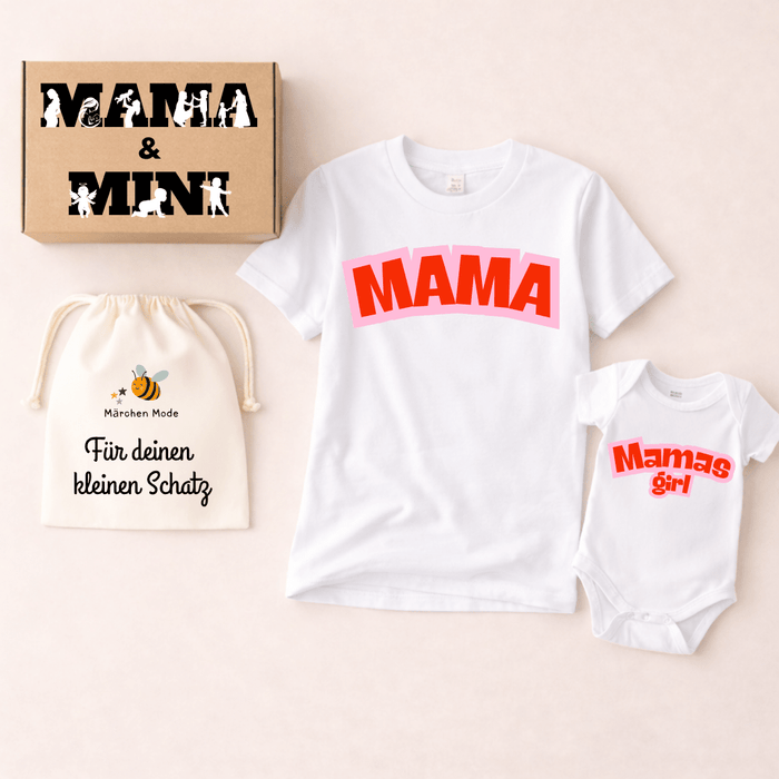 Mama & Mamas Girl - Geschenkbox - Märchen Mode aus Bio - Baumwolle personalisierte geschenke Babyset & Bodys mit spruch & Geschenkideen für Neugeborene & 0–24 Monate & und perfekt als Geschenk zur Geburt