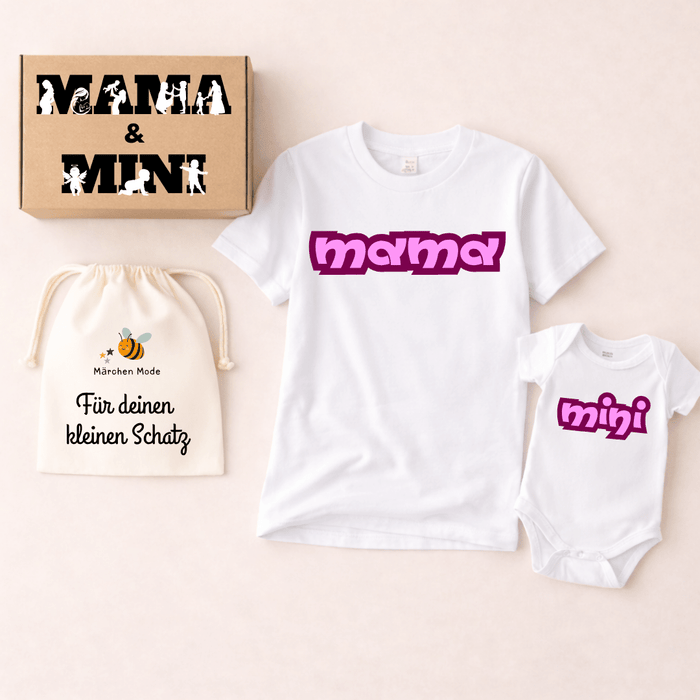 Mama & Mini - Geschenkbox - Märchen Mode aus Bio - Baumwolle personalisierte geschenke Babyset & Bodys mit spruch & Geschenkideen für Neugeborene & 0–24 Monate & und perfekt als Geschenk zur Geburt