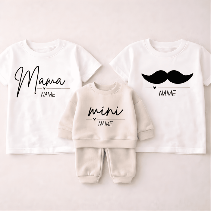 Mama, Papa, Mini Name - Märchen Mode aus Bio - Baumwolle personalisierte geschenke Babyset & Bodys mit spruch & Geschenkideen für Neugeborene & 0–24 Monate & und perfekt als Geschenk zur Geburt