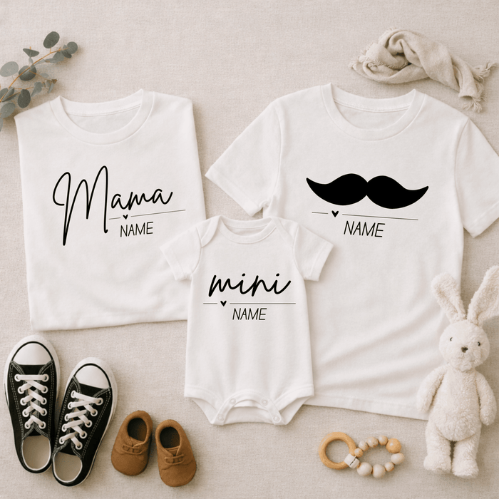 Mama, Papa, Mini Name - Märchen Mode aus Bio - Baumwolle personalisierte geschenke Babyset & Bodys mit spruch & Geschenkideen für Neugeborene & 0–24 Monate & und perfekt als Geschenk zur Geburt