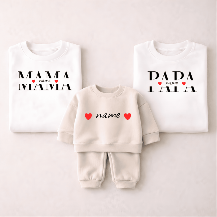 Mama, Papa mit baby Name - Beige - Märchen Mode aus Bio - Baumwolle personalisierte geschenke Babyset & Bodys mit spruch & Geschenkideen für Neugeborene & 0–24 Monate & und perfekt als Geschenk zur Geburt