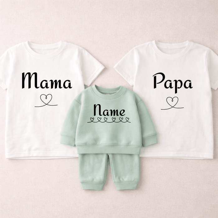 Mama, Papa und baby Name - Türkiz - Märchen Mode aus Bio - Baumwolle personalisierte geschenke Babyset & Bodys mit spruch & Geschenkideen für Neugeborene & 0–24 Monate & und perfekt als Geschenk zur Geburt