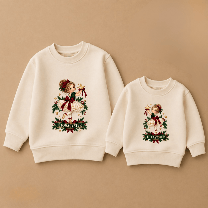 Matchande Storasyster & Lillasyster Julflicka Sweatshirts - Märchen Mode aus Bio-Baumwolle personalisierte geschenke Babyset & Bodys mit spruch & Geschenkideen für Neugeborene & 0–24 Monate & und perfekt als Geschenk zur Geburt