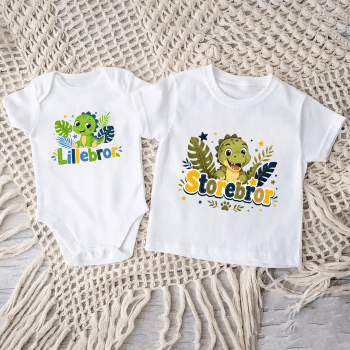 Matchende brødresett med dinosaurdesign - Märchen Mode aus Bio-Baumwolle personalisierte geschenke Babyset & Bodys mit spruch & Geschenkideen für Neugeborene & 0–24 Monate & und perfekt als Geschenk zur Geburt
