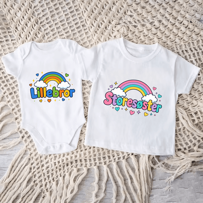 Matchende lillebror og storesøster med regnbue - Märchen Mode aus Bio-Baumwolle personalisierte geschenke Babyset & Bodys mit spruch & Geschenkideen für Neugeborene & 0–24 Monate & und perfekt als Geschenk zur Geburt