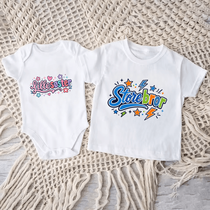 Matchende Lillesøster og storebror med blomster og lyn - Märchen Mode aus Bio-Baumwolle personalisierte geschenke Babyset & Bodys mit spruch & Geschenkideen für Neugeborene & 0–24 Monate & und perfekt als Geschenk zur Geburt