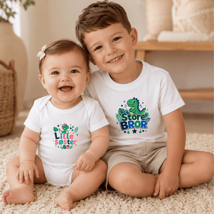 Matchende Lillesøster og storebror med dinosaurer - Märchen Mode aus Bio-Baumwolle personalisierte geschenke Babyset & Bodys mit spruch & Geschenkideen für Neugeborene & 0–24 Monate & und perfekt als Geschenk zur Geburt