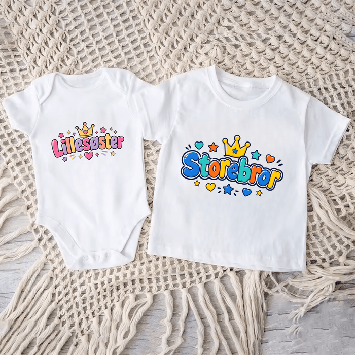 Matchende Lillesøster og storebror med krone og stjerner - Märchen Mode aus Bio-Baumwolle personalisierte geschenke Babyset & Bodys mit spruch & Geschenkideen für Neugeborene & 0–24 Monate & und perfekt als Geschenk zur Geburt