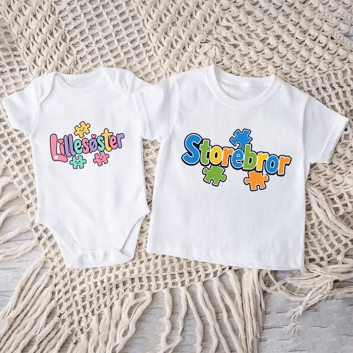 Matchende Lillesøster og storebror med puslespill - Märchen Mode aus Bio-Baumwolle personalisierte geschenke Babyset & Bodys mit spruch & Geschenkideen für Neugeborene & 0–24 Monate & und perfekt als Geschenk zur Geburt