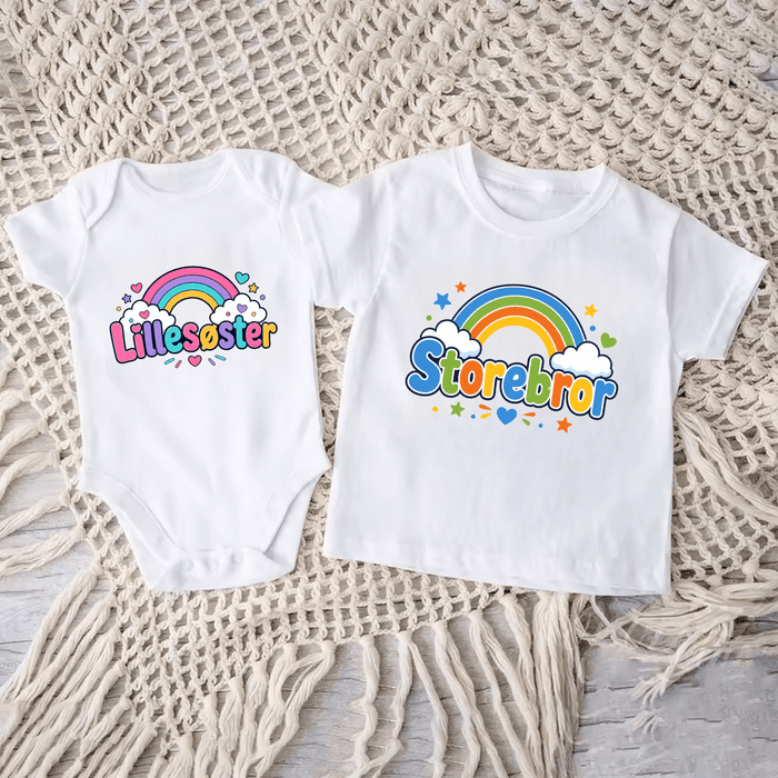 Matchende Lillesøster og storebror med regnbue - Märchen Mode aus Bio-Baumwolle personalisierte geschenke Babyset & Bodys mit spruch & Geschenkideen für Neugeborene & 0–24 Monate & und perfekt als Geschenk zur Geburt