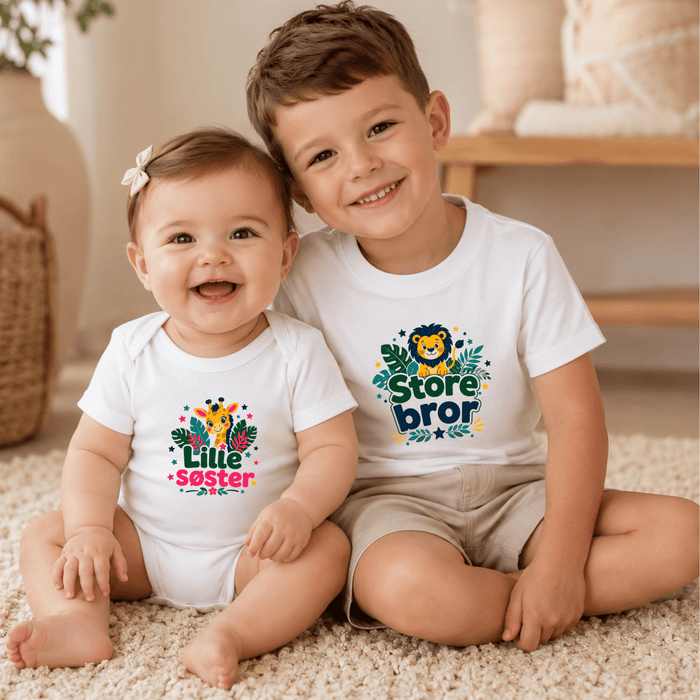 Matchende Lillesøster og storebror med sjiraff og løve - Märchen Mode aus Bio-Baumwolle personalisierte geschenke Babyset & Bodys mit spruch & Geschenkideen für Neugeborene & 0–24 Monate & und perfekt als Geschenk zur Geburt