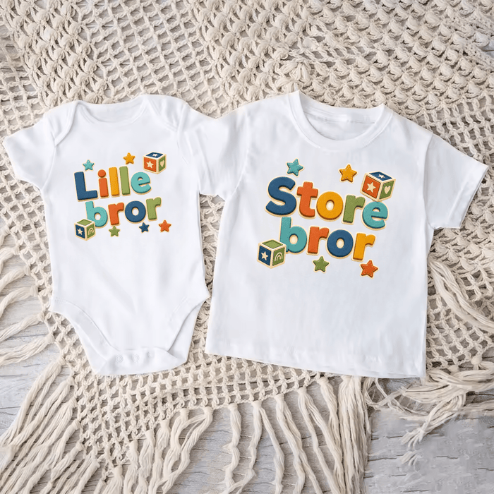 Matchende Sæt Storebror & Lillebror med byggeklodser - Märchen Mode aus Bio-Baumwolle personalisierte geschenke Babyset & Bodys mit spruch & Geschenkideen für Neugeborene & 0–24 Monate & und perfekt als Geschenk zur Geburt