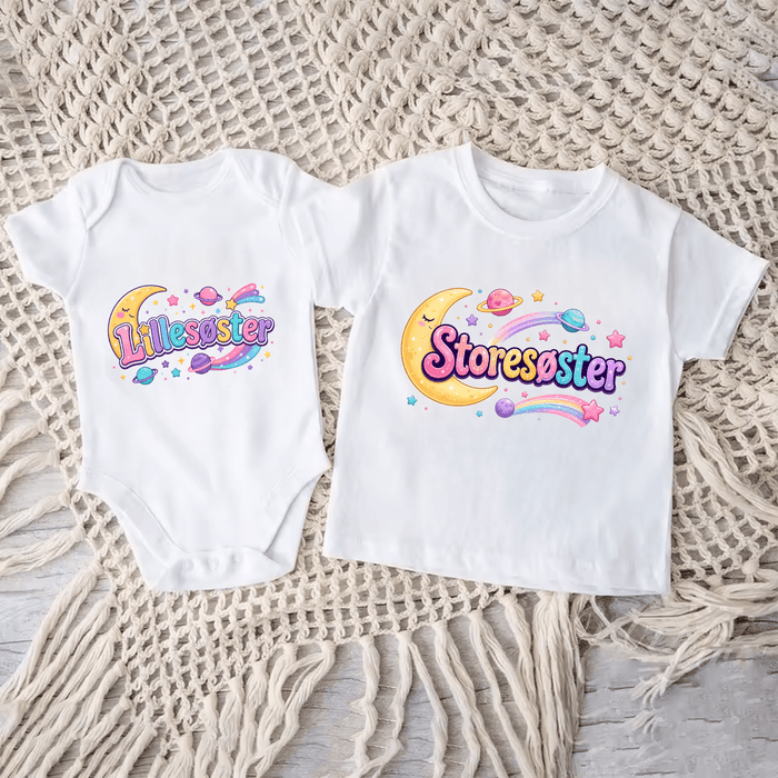 Matchende søstersett med måne og stjerner - Märchen Mode aus Bio-Baumwolle personalisierte geschenke Babyset & Bodys mit spruch & Geschenkideen für Neugeborene & 0–24 Monate & und perfekt als Geschenk zur Geburt