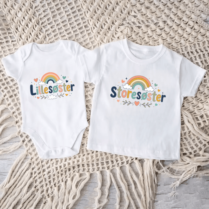 Matchende søstersett med regnbue - Märchen Mode aus Bio-Baumwolle personalisierte geschenke Babyset & Bodys mit spruch & Geschenkideen für Neugeborene & 0–24 Monate & und perfekt als Geschenk zur Geburt