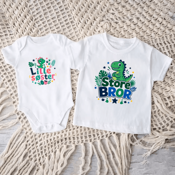 Matchende Storebror & Lillesøster med dinosaurer - Märchen Mode aus Bio-Baumwolle personalisierte geschenke Babyset & Bodys mit spruch & Geschenkideen für Neugeborene & 0–24 Monate & und perfekt als Geschenk zur Geburt