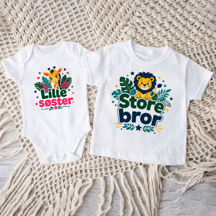 Matchende Storebror & Lillesøster med safari - Märchen Mode aus Bio-Baumwolle personalisierte geschenke Babyset & Bodys mit spruch & Geschenkideen für Neugeborene & 0–24 Monate & und perfekt als Geschenk zur Geburt
