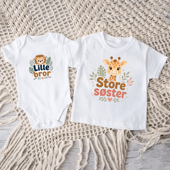 Matchende Storesøster & Lillebror med safaridyr - Märchen Mode aus Bio-Baumwolle personalisierte geschenke Babyset & Bodys mit spruch & Geschenkideen für Neugeborene & 0–24 Monate & und perfekt als Geschenk zur Geburt