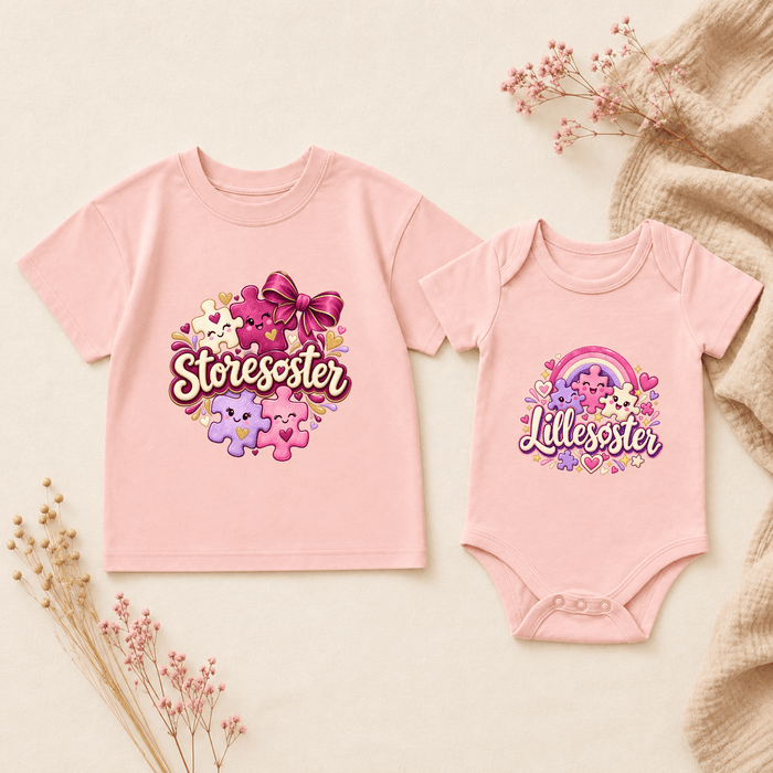 Matchende Storesøster & Lillesøster Erotiske Puslespilsvenner med Regnbue - Märchen Mode aus Bio-Baumwolle personalisierte geschenke Babyset & Bodys mit spruch & Geschenkideen für Neugeborene & 0–24 Monate & und perfekt als Geschenk zur Geburt