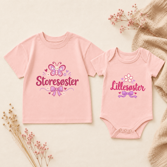 Matchende Storesøster & Lillesøster Sommerfugl og Sløjfe - Märchen Mode aus Bio-Baumwolle personalisierte geschenke Babyset & Bodys mit spruch & Geschenkideen für Neugeborene & 0–24 Monate & und perfekt als Geschenk zur Geburt
