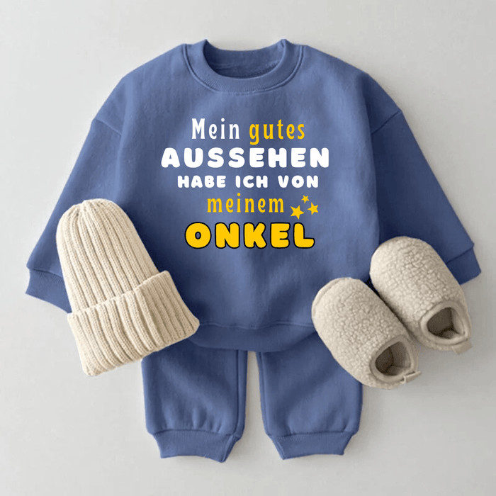 Mein gutes Aussehen habe ich von meinem Onkel - Märchen Mode aus Bio - Baumwolle personalisierte geschenke Babyset & Bodys mit spruch & Geschenkideen für Neugeborene & 0–24 Monate & und perfekt als Geschenk zur Geburt