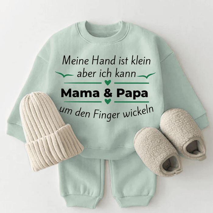 Meine Hand ist klein aber ich kann Mama & Papa um den Finger wickeln - Märchen Mode aus Bio - Baumwolle personalisierte geschenke Babyset & Bodys mit spruch & Geschenkideen für Neugeborene & 0–24 Monate & und perfekt als Geschenk zur Geburt
