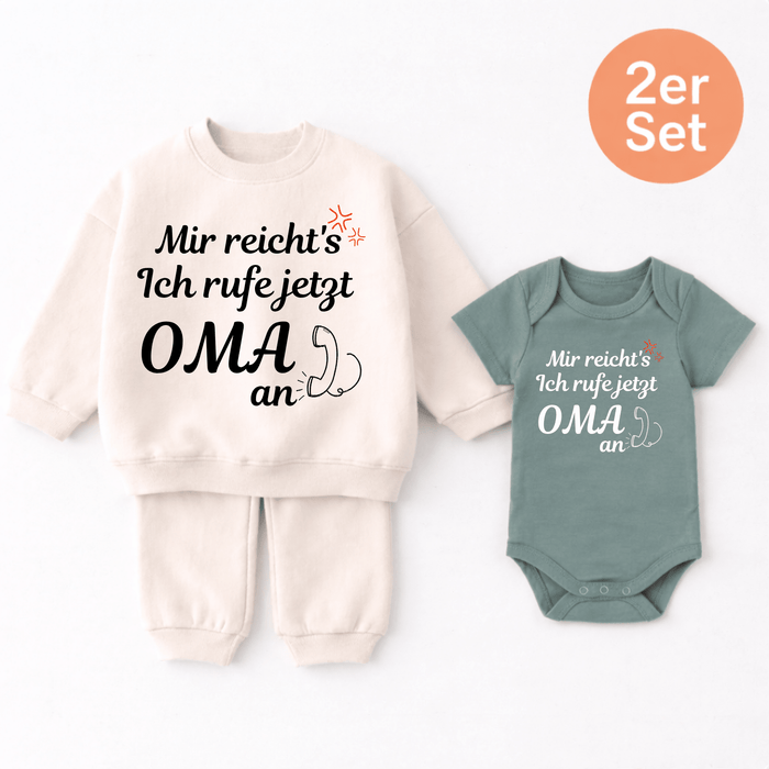Mir reicht's Ich rufe jetzt Oma an 2er set - Märchen Mode aus Bio - Baumwolle personalisierte geschenke Babyset & Bodys mit spruch & Geschenkideen für Neugeborene & 0–24 Monate & und perfekt als Geschenk zur Geburt