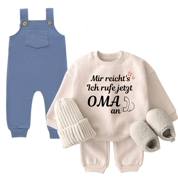 Mir reicht's Ich rufe jetzt OMA an + Latzhose - Märchen Mode aus Bio - Baumwolle personalisierte geschenke Babyset & Bodys mit spruch & Geschenkideen für Neugeborene & 0–24 Monate & und perfekt als Geschenk zur Geburt