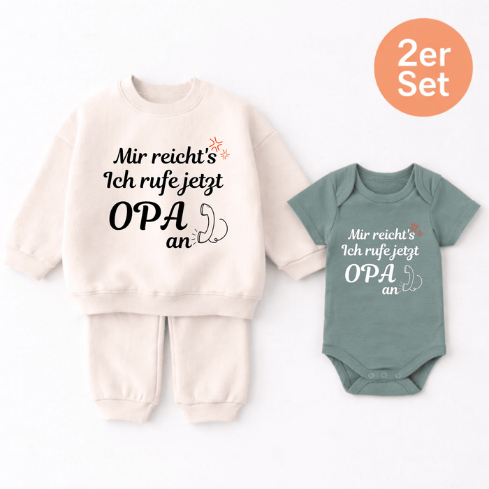 Mir reicht's Ich rufe jetzt OPA an 2er set - Märchen Mode aus Bio - Baumwolle personalisierte geschenke Babyset & Bodys mit spruch & Geschenkideen für Neugeborene & 0–24 Monate & und perfekt als Geschenk zur Geburt