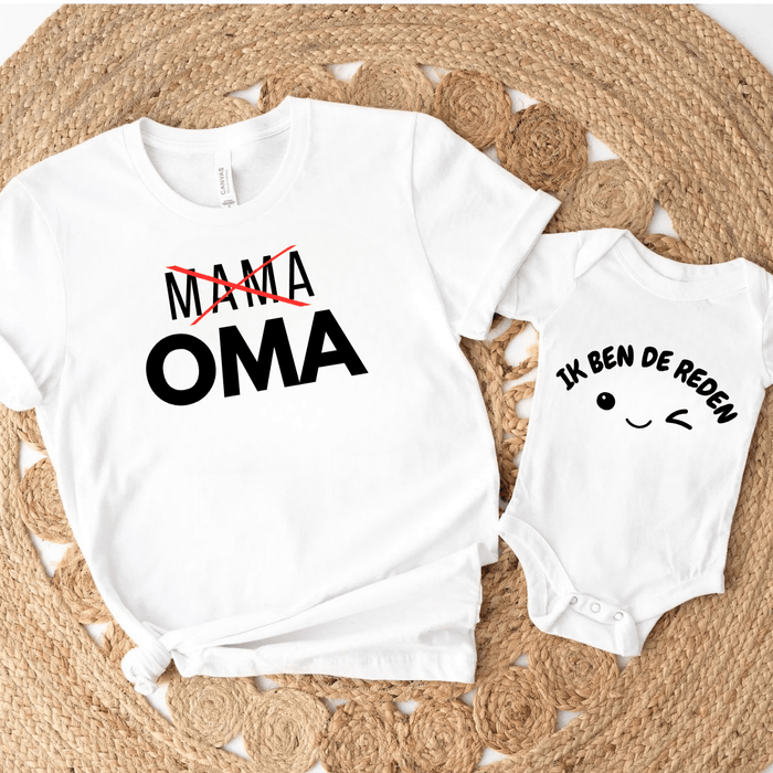Oma / ik ben de reden - Matching - Märchen Mode aus Bio - Baumwolle personalisierte geschenke Babyset & Bodys mit spruch & Geschenkideen für Neugeborene & 0–24 Monate & und perfekt als Geschenk zur Geburt