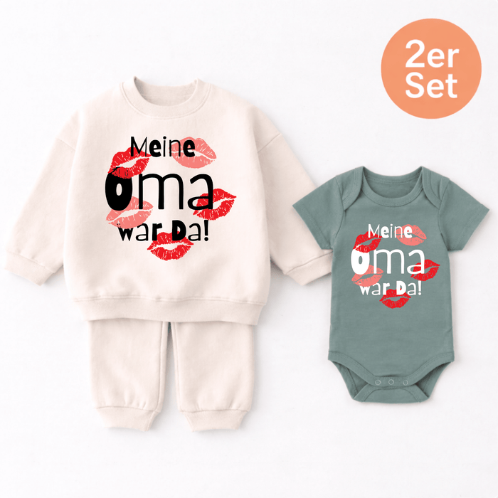 Oma Meine war Da! 2er set - Märchen Mode aus Bio - Baumwolle personalisierte geschenke Babyset & Bodys mit spruch & Geschenkideen für Neugeborene & 0–24 Monate & und perfekt als Geschenk zur Geburt