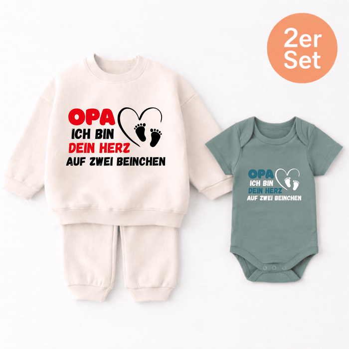 Opa ich bin dein Herz auf zwei Beinchen 2er set - Märchen Mode aus Bio - Baumwolle personalisierte geschenke Babyset & Bodys mit spruch & Geschenkideen für Neugeborene & 0–24 Monate & und perfekt als Geschenk zur Geburt