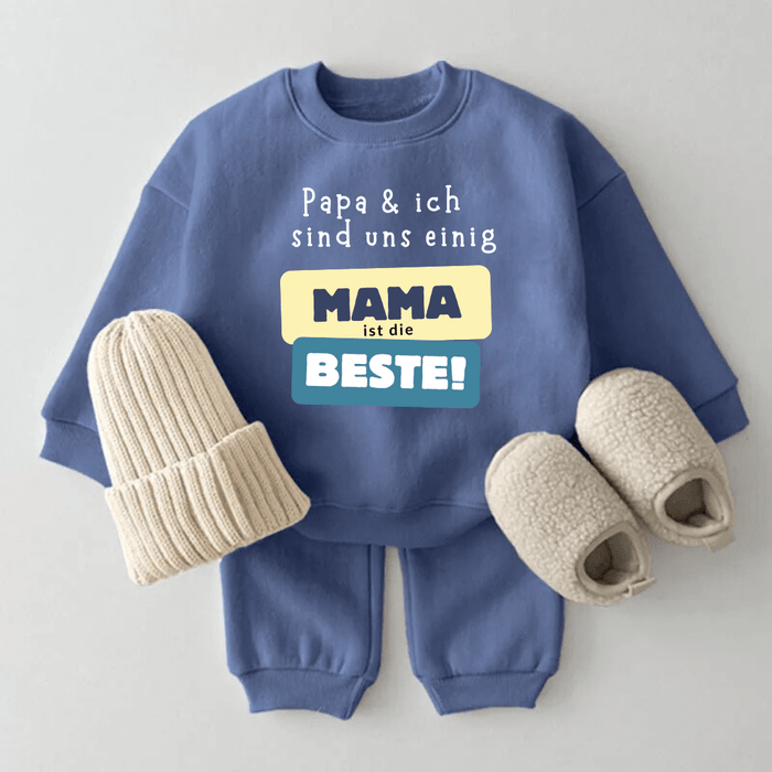 Papa & ich sind uns einig MAMA ist die Beste! - Märchen Mode aus Bio - Baumwolle personalisierte geschenke Babyset & Bodys mit spruch & Geschenkideen für Neugeborene & 0–24 Monate & und perfekt als Geschenk zur Geburt