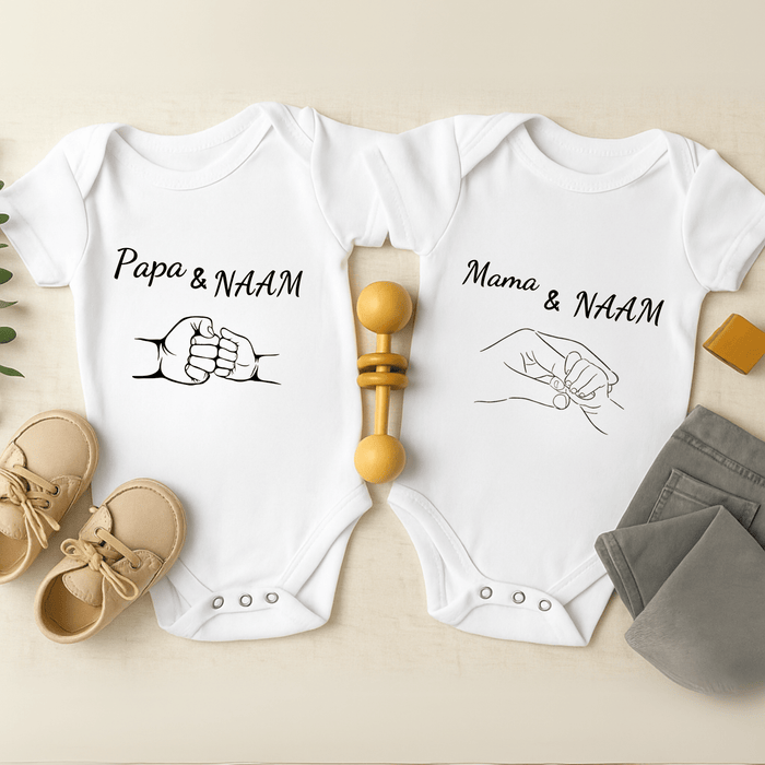 Papa, Mama & Naam Body 2er Set - Märchen Mode aus Bio - Baumwolle personalisierte geschenke Babyset & Bodys mit spruch & Geschenkideen für Neugeborene & 0–24 Monate & und perfekt als Geschenk zur Geburt