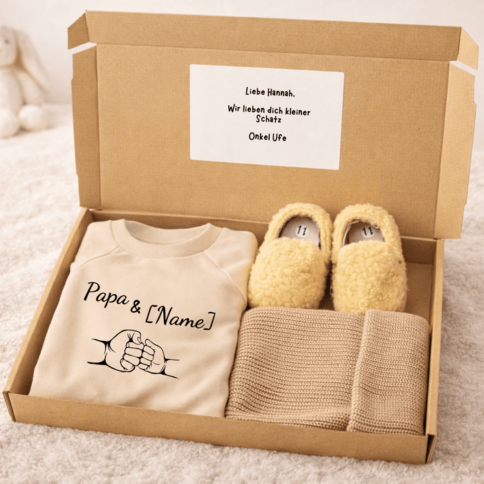 Papa und [Name] - Geschenkbox - Märchen Mode aus Bio - Baumwolle personalisierte geschenke Babyset & Bodys mit spruch & Geschenkideen für Neugeborene & 0–24 Monate & und perfekt als Geschenk zur Geburt