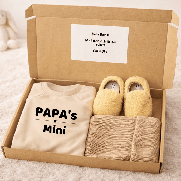 PAPA's Mini - Geschenkbox - Märchen Mode aus Bio - Baumwolle personalisierte geschenke Babyset & Bodys mit spruch & Geschenkideen für Neugeborene & 0–24 Monate & und perfekt als Geschenk zur Geburt