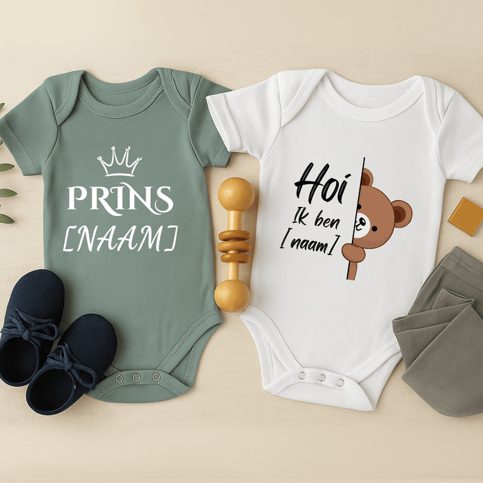 Prins & Naam Body 2er Set - Märchen Mode aus Bio - Baumwolle personalisierte geschenke Babyset & Bodys mit spruch & Geschenkideen für Neugeborene & 0–24 Monate & und perfekt als Geschenk zur Geburt