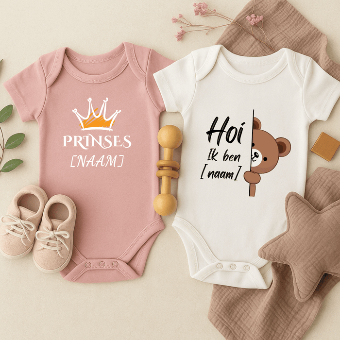 Prinses & Naam Body 2er Set - Märchen Mode aus Bio - Baumwolle personalisierte geschenke Babyset & Bodys mit spruch & Geschenkideen für Neugeborene & 0–24 Monate & und perfekt als Geschenk zur Geburt