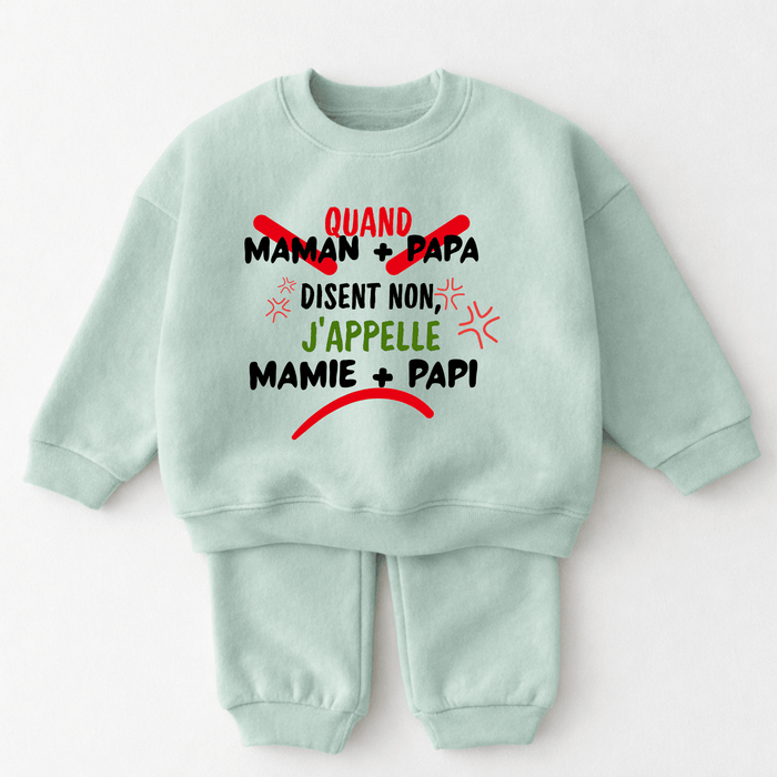 Quand Maman + Papa disent non j’appelle , Mamie + Papi - Märchen Mode aus Bio-Baumwolle personalisierte geschenke Babyset & Bodys mit spruch & Geschenkideen für Neugeborene & 0–24 Monate & und perfekt als Geschenk zur Geburt
