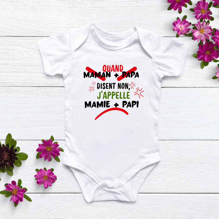 Quand Maman + Papa j’appelle disent non, Mamie + Papi body - Märchen Mode aus Bio-Baumwolle personalisierte geschenke Babyset & Bodys mit spruch & Geschenkideen für Neugeborene & 0–24 Monate & und perfekt als Geschenk zur Geburt
