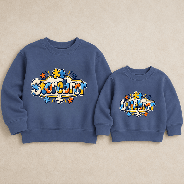 Storebror & Lillebror Farverigt Puslespil Matching Sweatshirts - Märchen Mode aus Bio-Baumwolle personalisierte geschenke Babyset & Bodys mit spruch & Geschenkideen für Neugeborene & 0–24 Monate & und perfekt als Geschenk zur Geburt