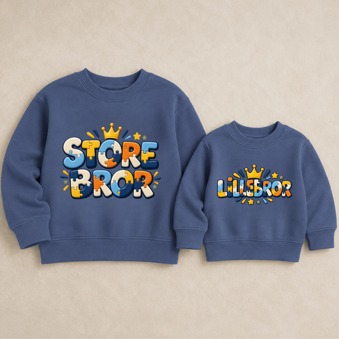 Storebror & Lillebror Farverigt Puslespil Matching Sweatshirts - Märchen Mode aus Bio-Baumwolle personalisierte geschenke Babyset & Bodys mit spruch & Geschenkideen für Neugeborene & 0–24 Monate & und perfekt als Geschenk zur Geburt