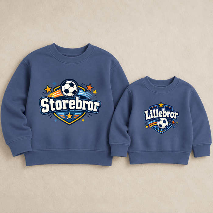 Storebror & Lillebror Fodbold Matching Sweatshirts - Märchen Mode aus Bio-Baumwolle personalisierte geschenke Babyset & Bodys mit spruch & Geschenkideen für Neugeborene & 0–24 Monate & und perfekt als Geschenk zur Geburt