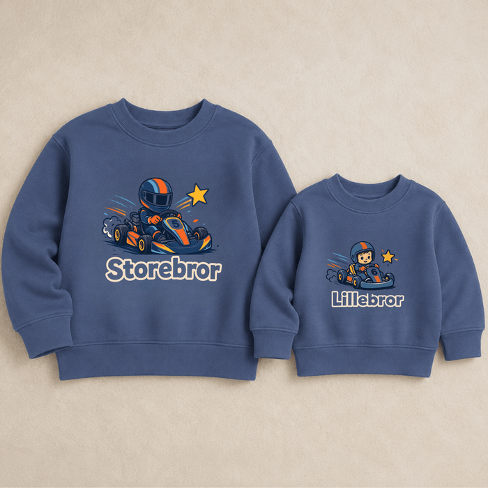 Storebror & Lillebror Gokart Matching Sweatshirts - Märchen Mode aus Bio-Baumwolle personalisierte geschenke Babyset & Bodys mit spruch & Geschenkideen für Neugeborene & 0–24 Monate & und perfekt als Geschenk zur Geburt