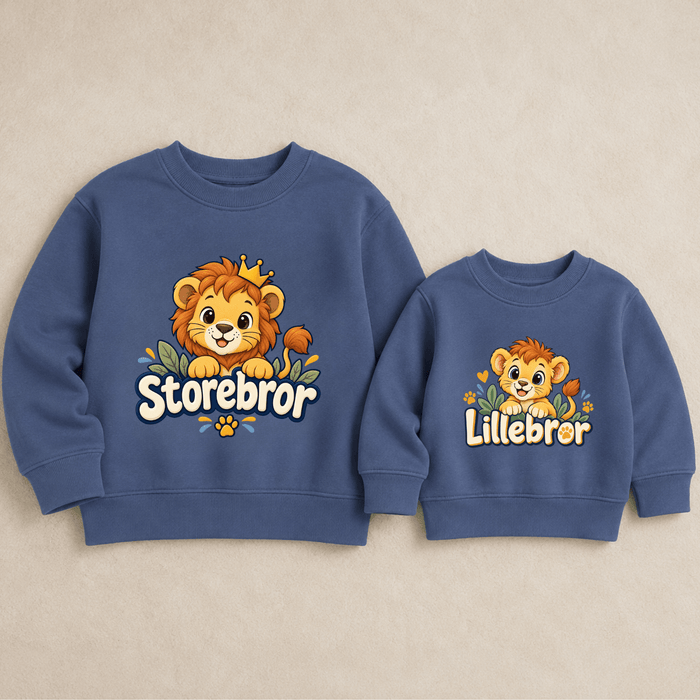 Storebror & Lillebror Løve Matching Sweatshirts - Märchen Mode aus Bio-Baumwolle personalisierte geschenke Babyset & Bodys mit spruch & Geschenkideen für Neugeborene & 0–24 Monate & und perfekt als Geschenk zur Geburt