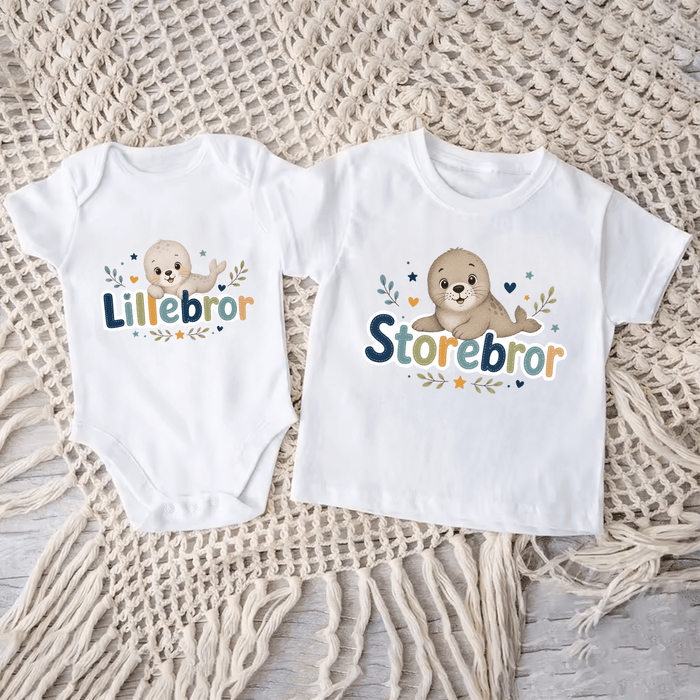 Storebror & Lillebror Matchende Sæt Animal Version - Märchen Mode aus Bio-Baumwolle personalisierte geschenke Babyset & Bodys mit spruch & Geschenkideen für Neugeborene & 0–24 Monate & und perfekt als Geschenk zur Geburt