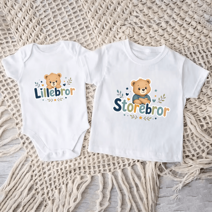 Storebror & Lillebror Matchende Sæt Animal Version I - Märchen Mode aus Bio-Baumwolle personalisierte geschenke Babyset & Bodys mit spruch & Geschenkideen für Neugeborene & 0–24 Monate & und perfekt als Geschenk zur Geburt