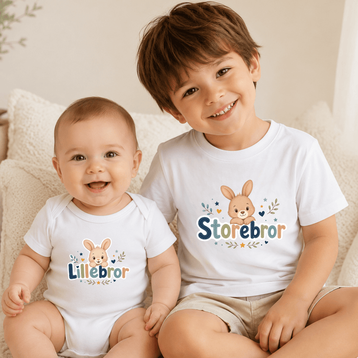 Storebror & Lillebror Matchende Sæt Animal Version II - Märchen Mode aus Bio-Baumwolle personalisierte geschenke Babyset & Bodys mit spruch & Geschenkideen für Neugeborene & 0–24 Monate & und perfekt als Geschenk zur Geburt