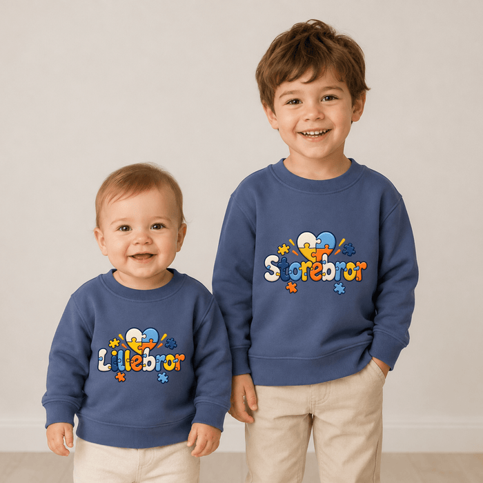 Storebror & Lillebror Puslespilshjerte Matching Sweatshirts - Märchen Mode aus Bio-Baumwolle personalisierte geschenke Babyset & Bodys mit spruch & Geschenkideen für Neugeborene & 0–24 Monate & und perfekt als Geschenk zur Geburt