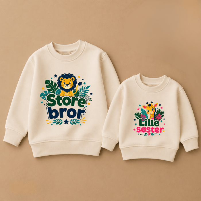 Storebror & Lillesøster Løve & Giraf Matching Sweatshirts - Märchen Mode aus Bio-Baumwolle personalisierte geschenke Babyset & Bodys mit spruch & Geschenkideen für Neugeborene & 0–24 Monate & und perfekt als Geschenk zur Geburt
