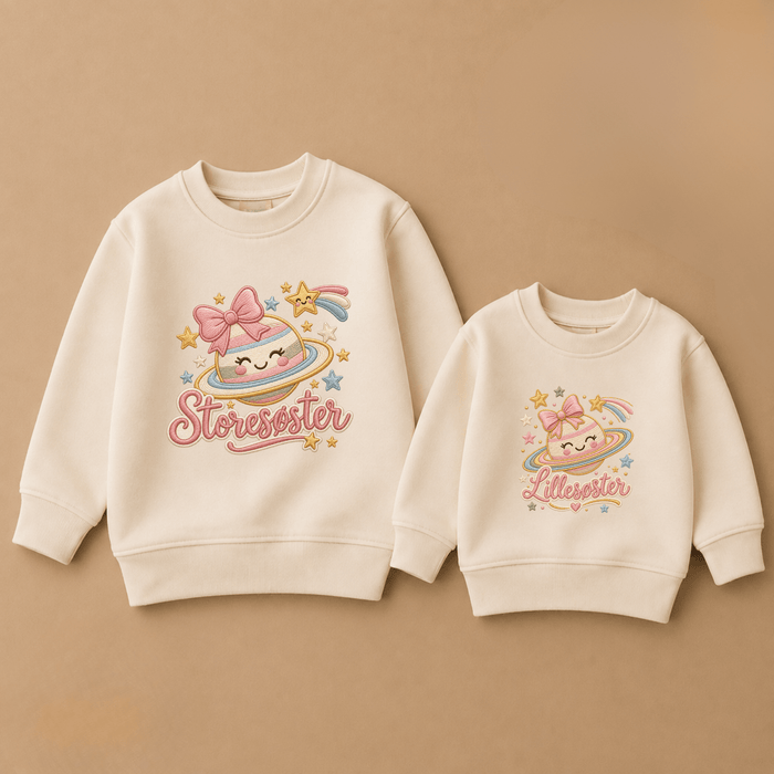 Storesøster & Lillesøster Planet & Sløjfe Matching Sweatshirts - Märchen Mode aus Bio-Baumwolle personalisierte geschenke Babyset & Bodys mit spruch & Geschenkideen für Neugeborene & 0–24 Monate & und perfekt als Geschenk zur Geburt